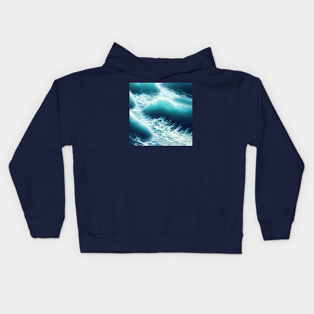 Hyperrealistic blue ocean waves Kids Hoodie by Crestern